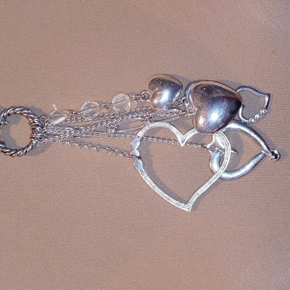 Silvertone heart and faux diamond multiple pendants 18 inch chain - Picture 4 of 6